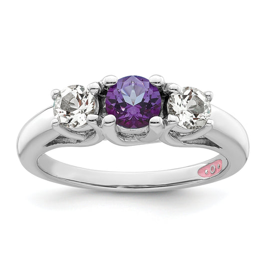 Sterling Silver Survivor Collection Rhodium Plated Clear And Purple Topaz Pamela Ring