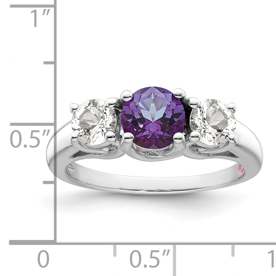Sterling Silver Survivor Collection Rhodium Plated Clear And Purple Topaz Pamela Ring