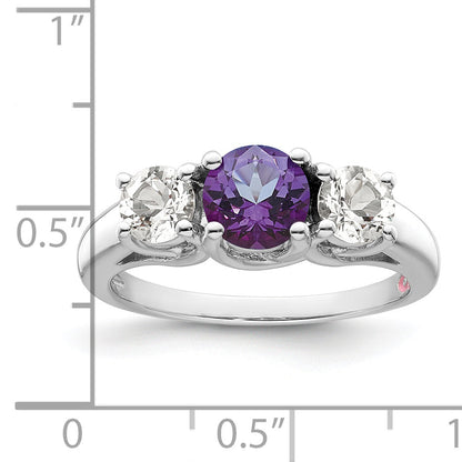 Sterling Silver Survivor Collection Rhodium Plated Clear And Purple Topaz Pamela Ring