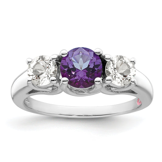 Sterling Silver Survivor Collection Rhodium Plated Clear And Purple Topaz Pamela Ring