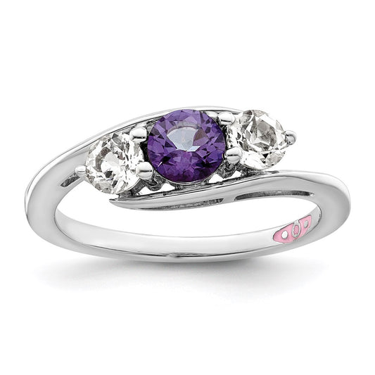 Sterling Silver Survivor Collection Rhodium Plated White And Purple Topaz Sue Ring