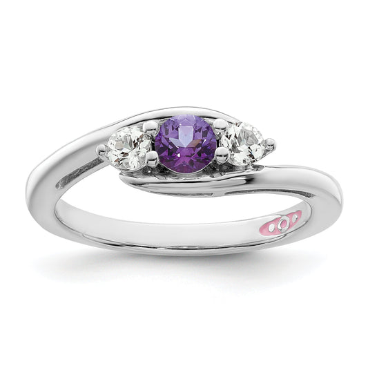 Sterling Silver Survivor Collection Rhodium Plated White And Purple Topaz Sue Ring