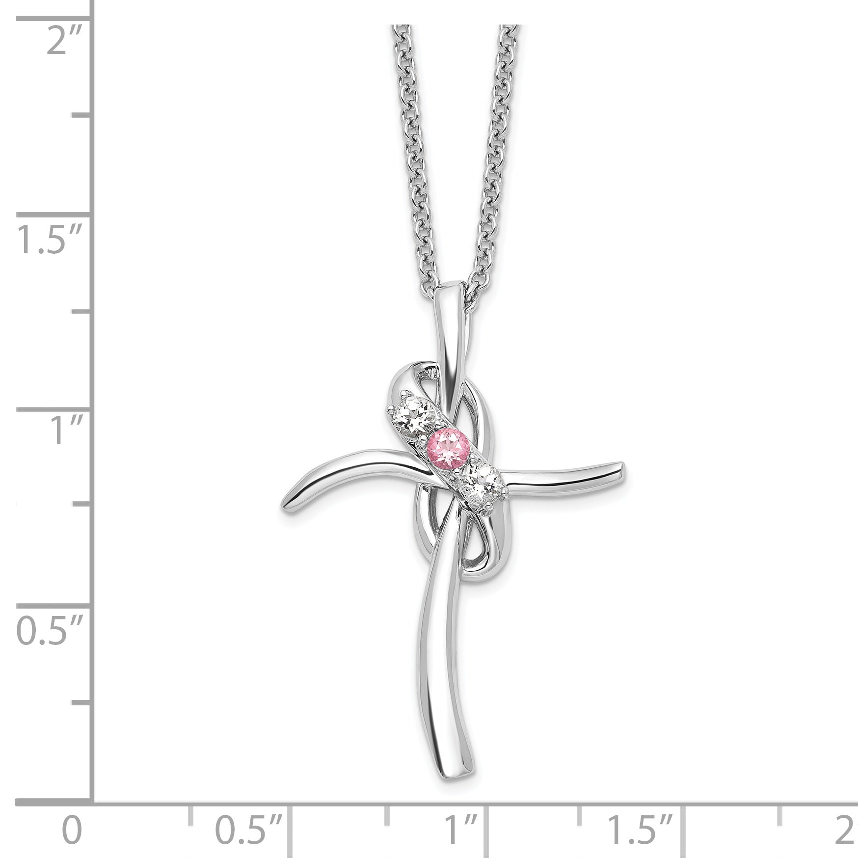 10K White Gold Survivor Collection Rhodium-Plated 16 Inch And Pink Swarovski Topaz Grace Cross Necklace With 2 Extender