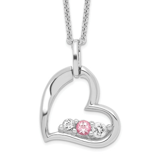 Sterling Silver Survivor Collection Rhodium Plated Clear Pink Topaz Heart Of Strength Necklace
