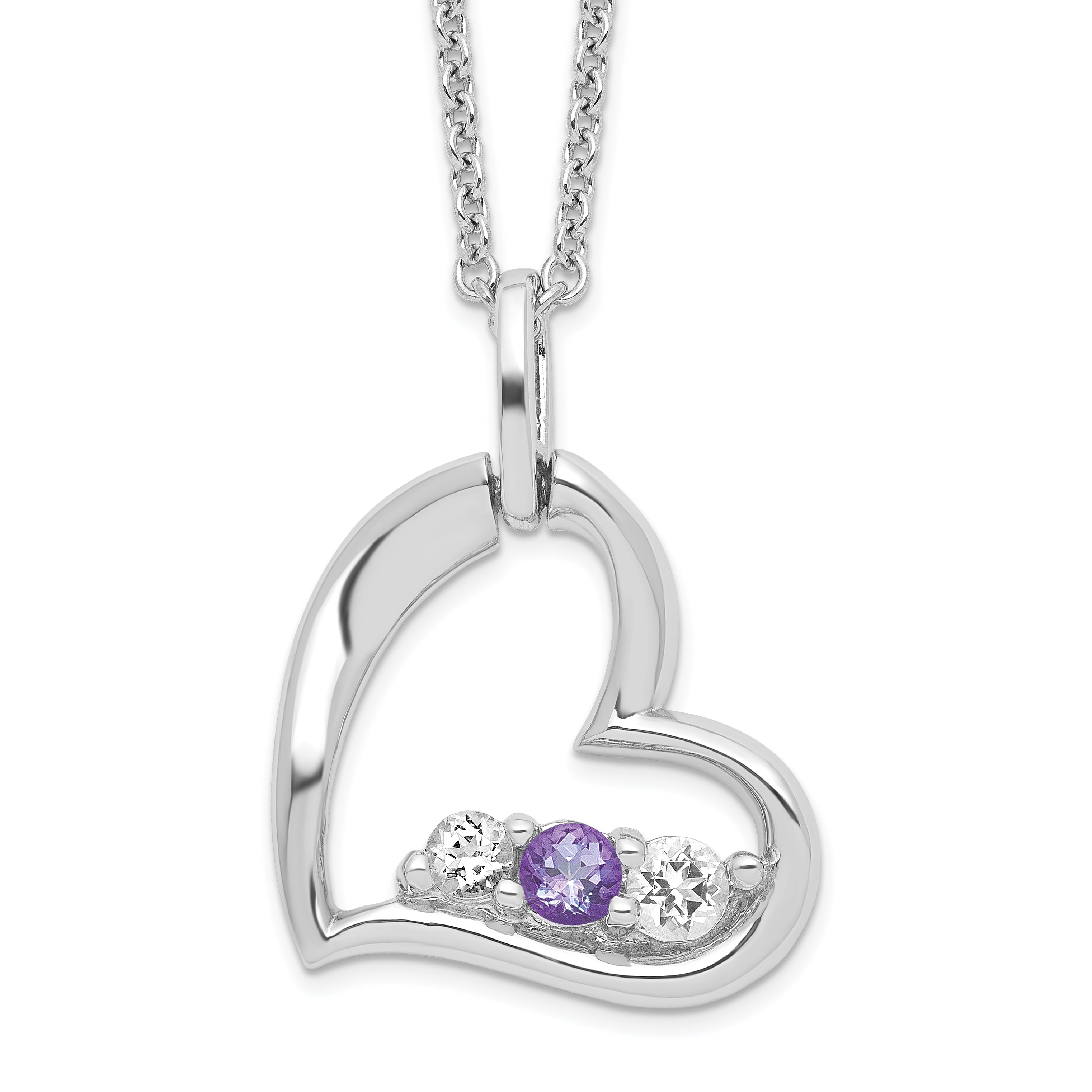 10K White Gold Survivor Collection Rhodium-Plated Clear Purple Swarovski Topaz Heart Of Strength Necklace