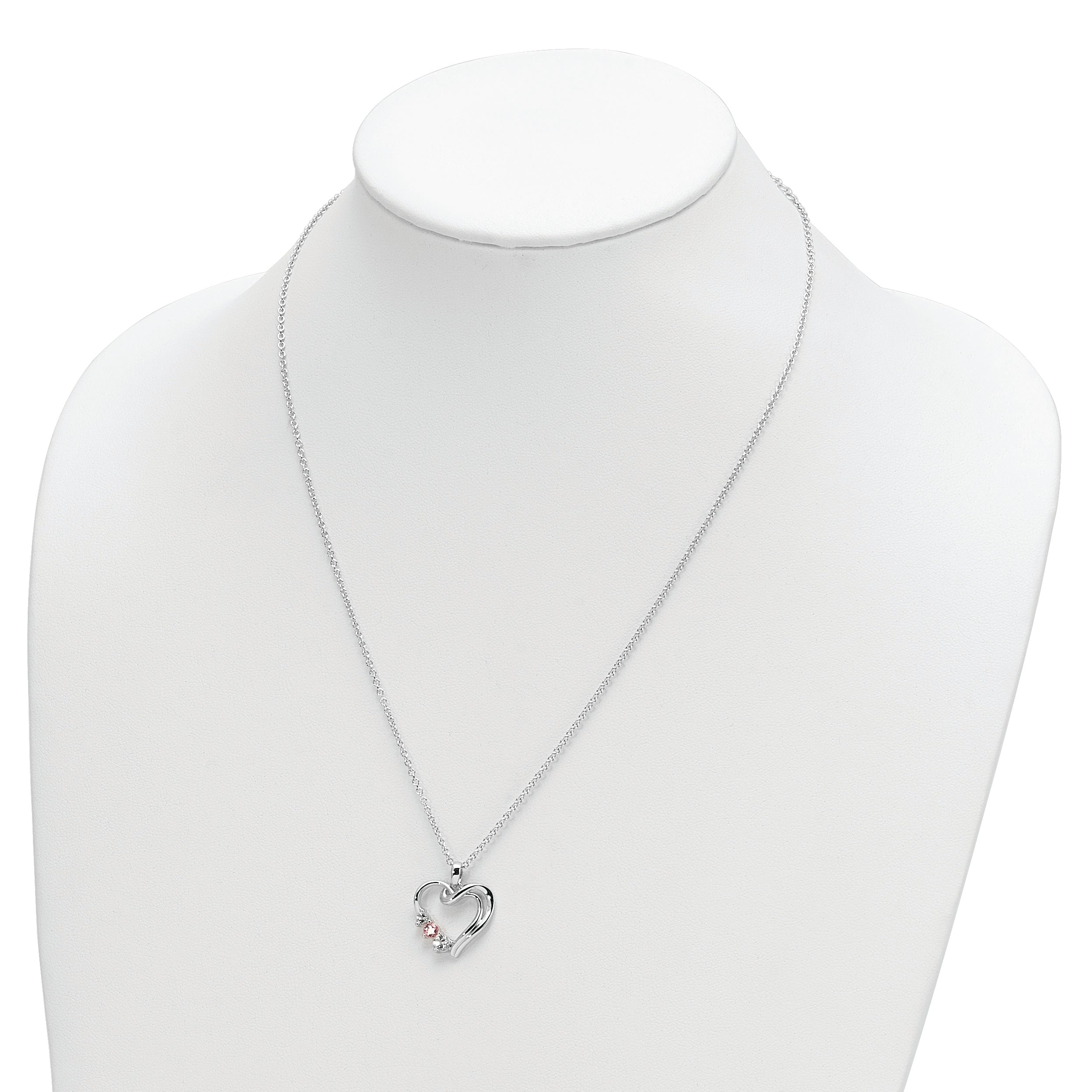 10K White Gold Survivor Collection Rhodium-Plated Clear Pink Swarovski Topaz Heart Of Healing Necklace