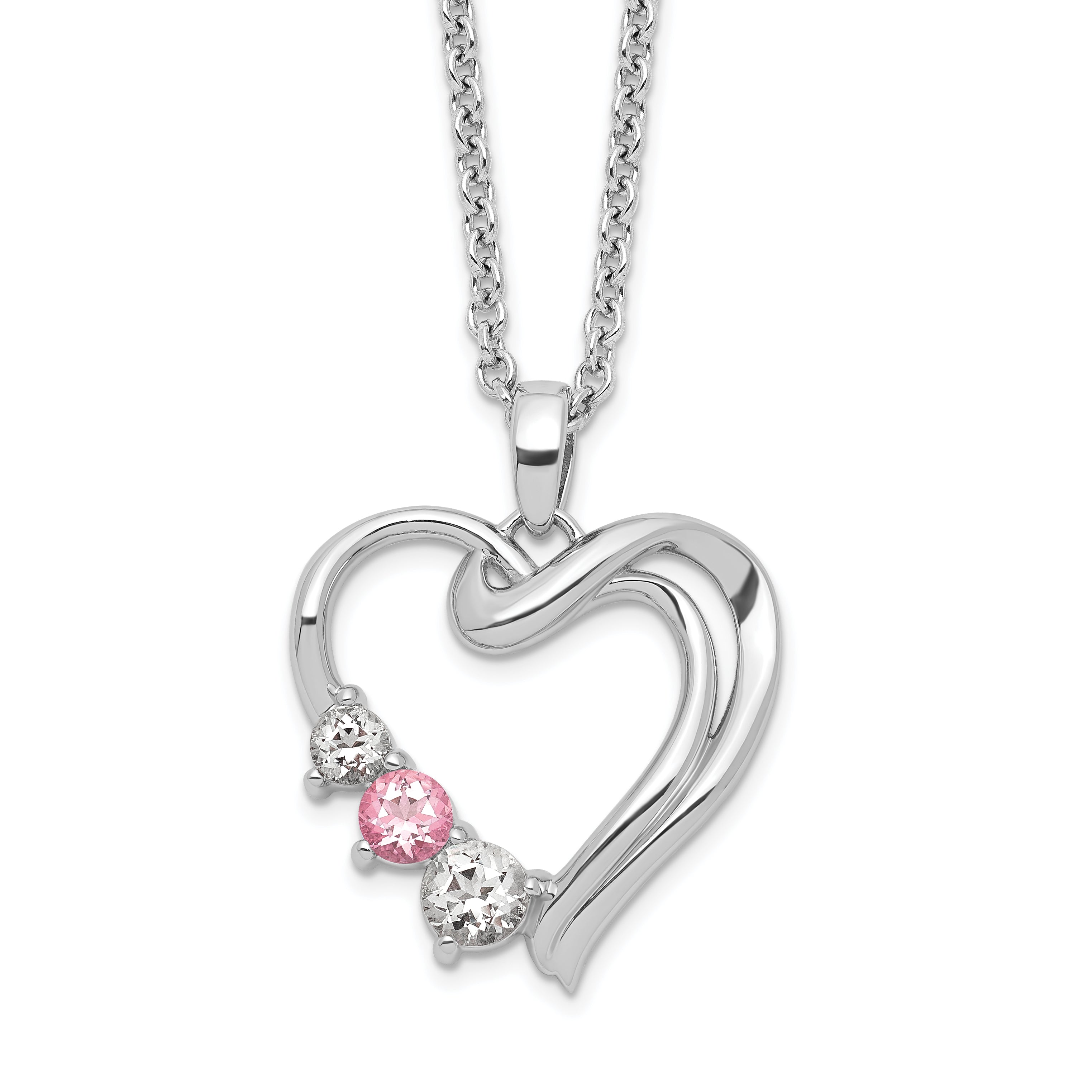 10K White Gold Survivor Collection Rhodium-Plated Clear Pink Swarovski Topaz Heart Of Healing Necklace