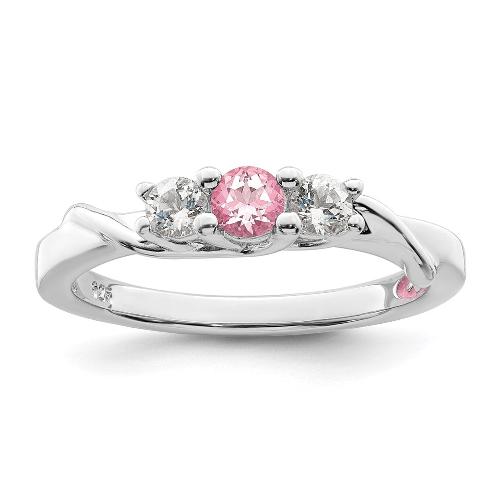 Sterling Silver Survivor Collection Rhodium Plated White And Pink Topaz Joanna Ring
