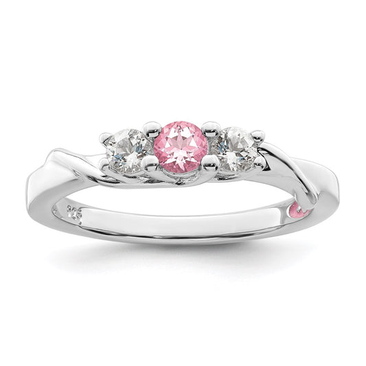 Sterling Silver Survivor Collection Rhodium Plated White And Pink Topaz Joanna Ring