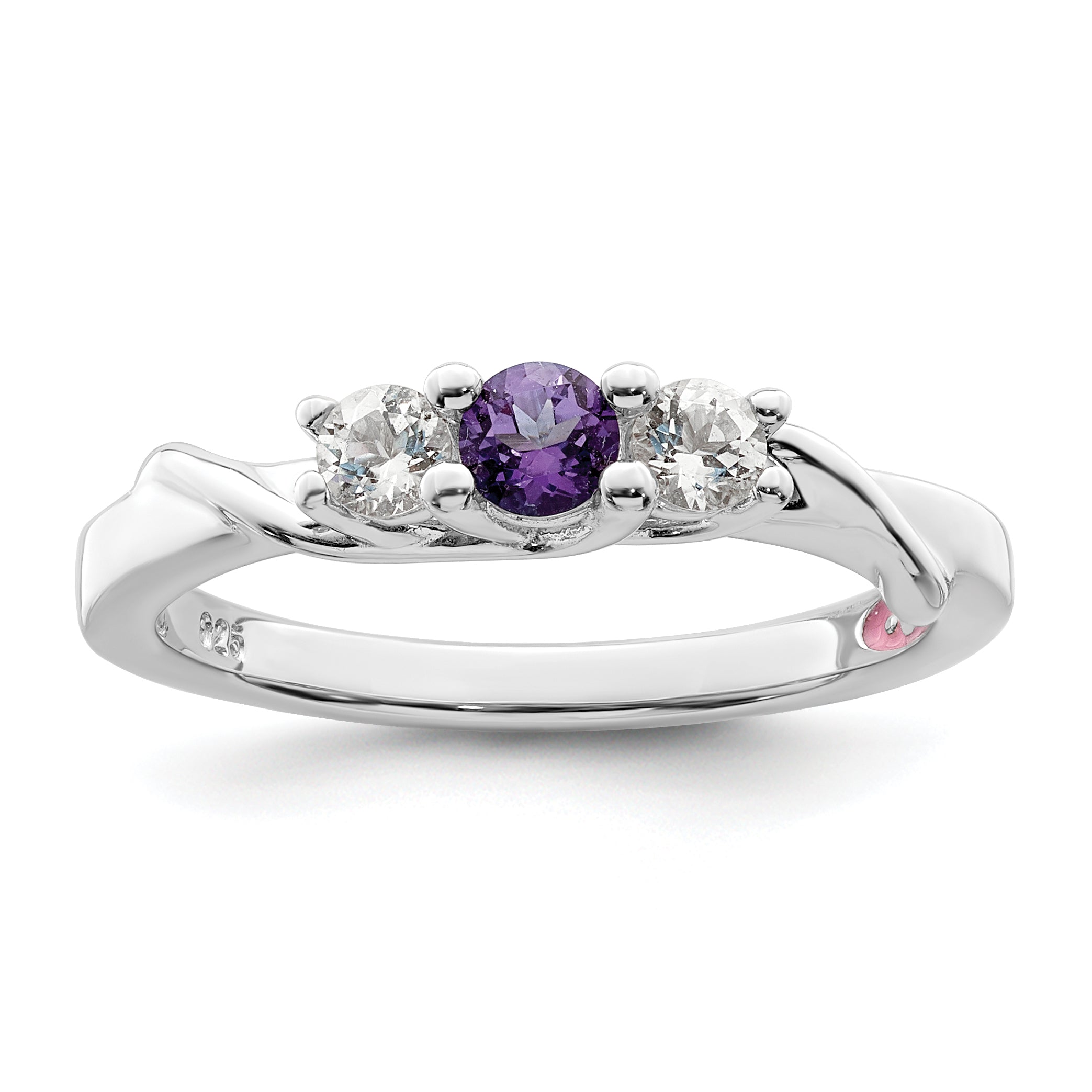 Sterling Silver Survivor Collection Rhodium Plated White And Purple Topaz Joanna Ring