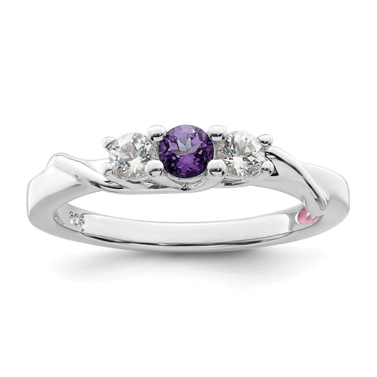 Sterling Silver Survivor Collection Rhodium Plated White And Purple Topaz Joanna Ring