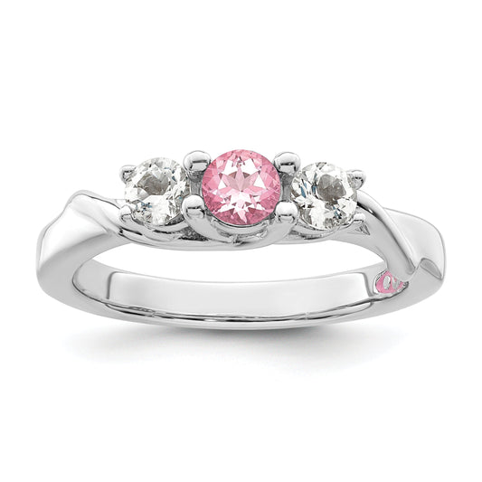 Sterling Silver Survivor Collection Rhodium Plated White And Pink Topaz Joanna Ring
