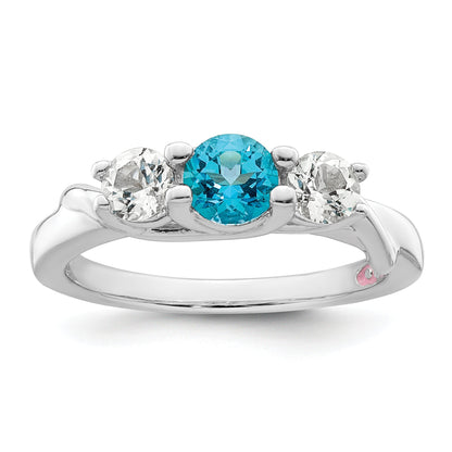 Sterling Silver Survivor Collection Rhodium Plated White And Blue Topaz Joanna Ring