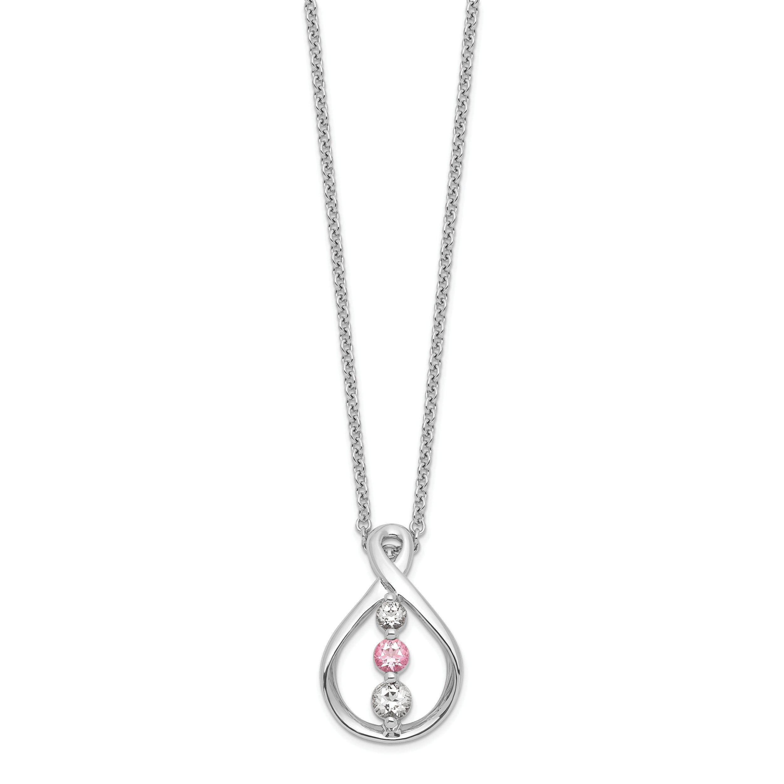 10K White Gold Survivor Collection Rhodium-Plated 16 Inch And Pink Swarovski Topaz Runzi Necklace With 2 Extender