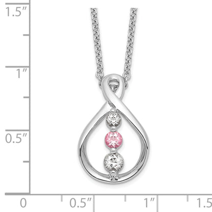 10K White Gold Survivor Collection Rhodium-Plated 16 Inch And Pink Swarovski Topaz Runzi Necklace With 2 Extender