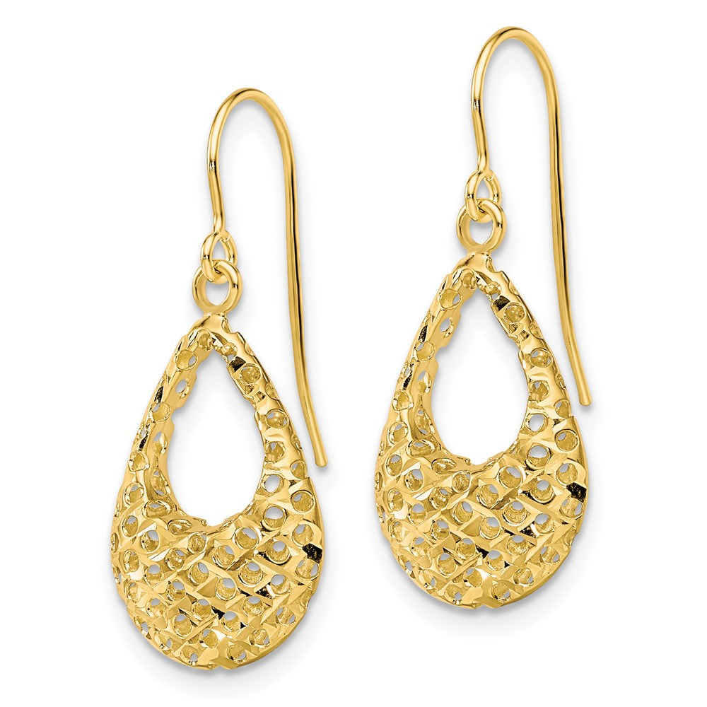 10K Yellow Gold Textured D/C Shepherd Hook Dangle Earrings