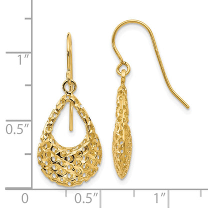 10K Yellow Gold Textured D/C Shepherd Hook Dangle Earrings