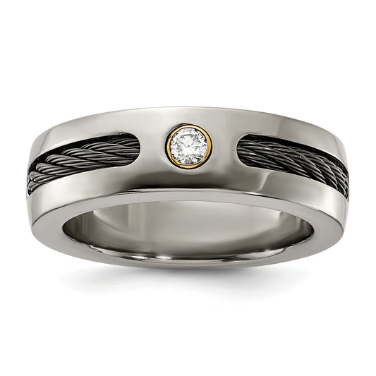 Titanium Black Nitinol Cable/18K Bezel Set .10Ct. Diamond 7mm Band (Size 8 Only)