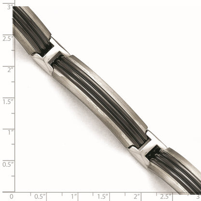 Titanium/Silver Two Tone Titanium Sterling Silver Black Ti Polished & Brushed Striped Link Bracelet