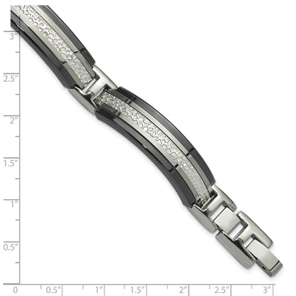 Titanium/Silver Two Tone Titanium Sterling Silver Black Ti Men'S Polished With Textured Center Link Bracelet