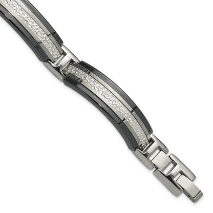 Titanium/Silver Two Tone Titanium Sterling Silver Black Ti Men'S Polished With Textured Center Link Bracelet