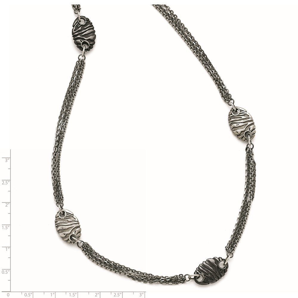 Titanium/Silver Two Tone Titanium Sterling Silver Black Ti Polished And Etched Oval Station Necklace