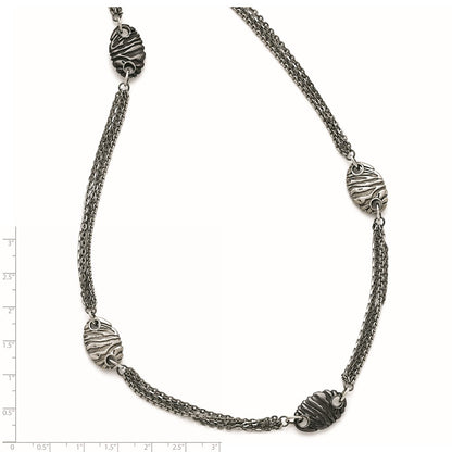 Titanium/Silver Two Tone Titanium Sterling Silver Black Ti Polished And Etched Oval Station Necklace