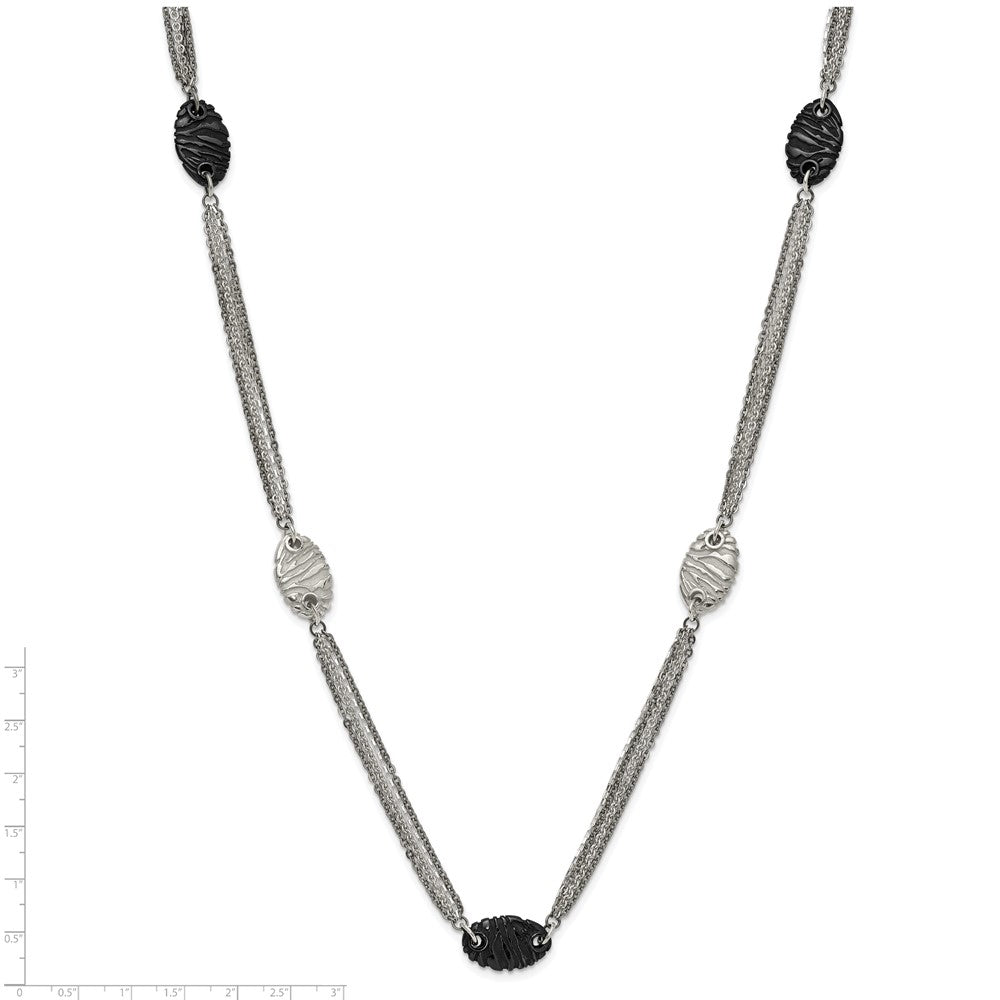 Titanium/Silver Two Tone Titanium Sterling Silver Black Ti Polished And Etched Oval Station Necklace