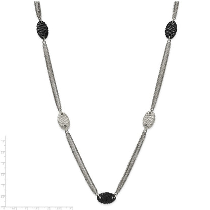 Titanium/Silver Two Tone Titanium Sterling Silver Black Ti Polished And Etched Oval Station Necklace