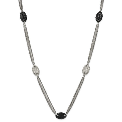 Titanium/Silver Two Tone Titanium Sterling Silver Black Ti Polished And Etched Oval Station Necklace