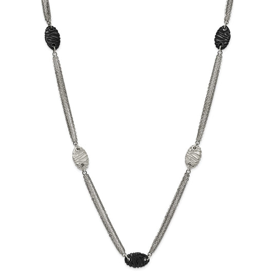 Titanium/Silver Two Tone Titanium Sterling Silver Black Ti Polished And Etched Oval Station Necklace