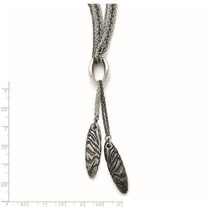 Titanium/Silver Two Tone Titanium/Ster.Sil Black Ti Polished Etched Spear 4 Chain Necklace