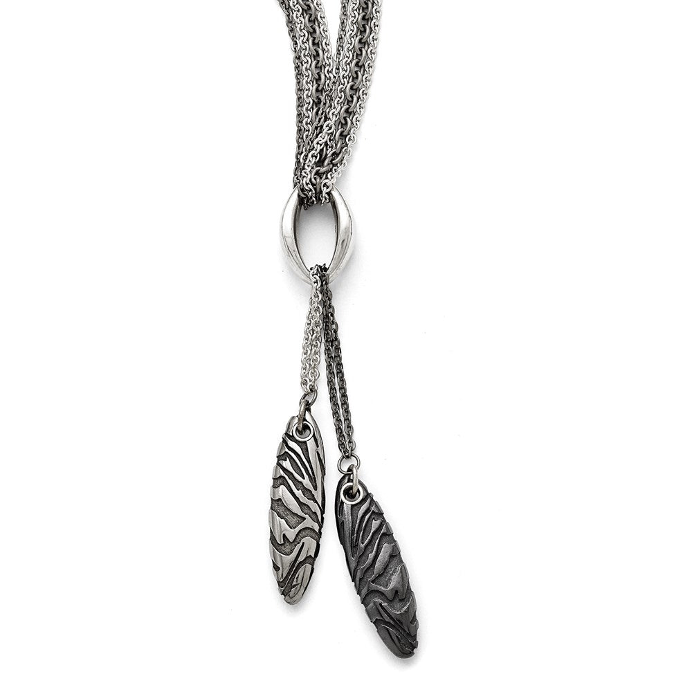 Titanium/Silver Two Tone Titanium/Ster.Sil Black Ti Polished Etched Spear 4 Chain Necklace