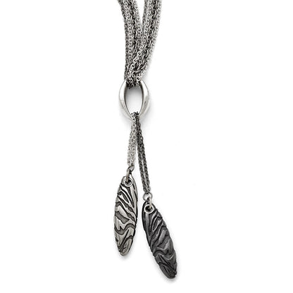 Titanium/Silver Two Tone Titanium/Ster.Sil Black Ti Polished Etched Spear 4 Chain Necklace