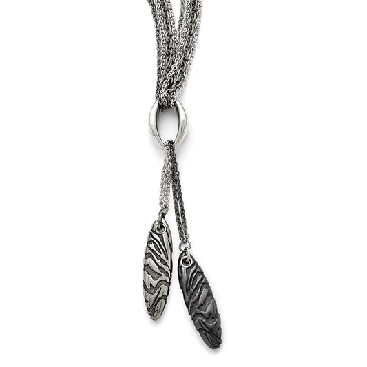 Titanium/Silver Two Tone Titanium/Ster.Sil Black Ti Polished Etched Spear 4 Chain Necklace
