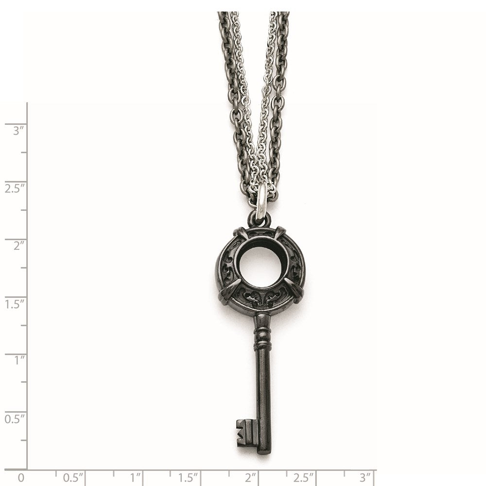 Titanium/Silver Two Tone Titanium/Ster.Sil Black Ti Polished Etched Key Necklace