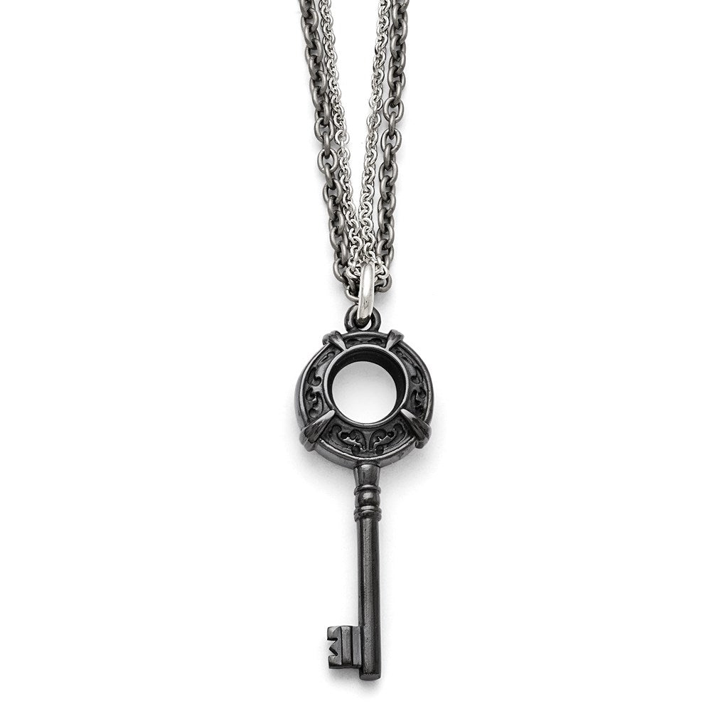 Titanium/Silver Two Tone Titanium/Ster.Sil Black Ti Polished Etched Key Necklace