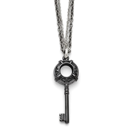 Titanium/Silver Two Tone Titanium/Ster.Sil Black Ti Polished Etched Key Necklace