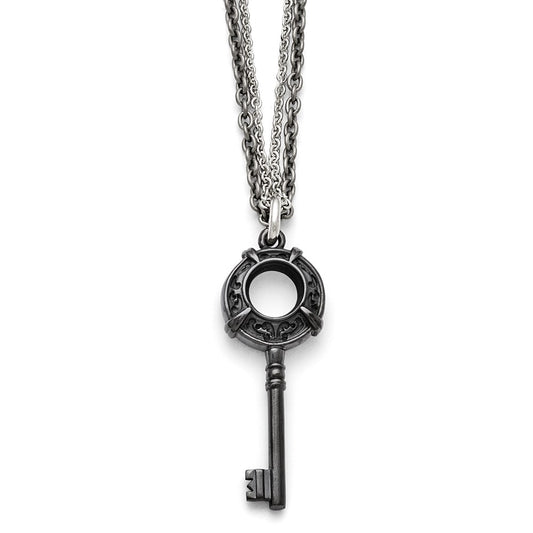 Titanium/Silver Two Tone Titanium/Ster.Sil Black Ti Polished Etched Key Necklace