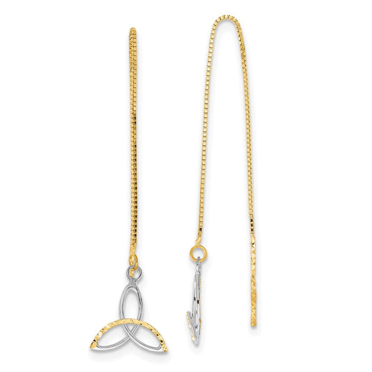 14K Yellow & Rhodium W/Rhodium D/C Box Chain Celtic Knot Threader Earrings