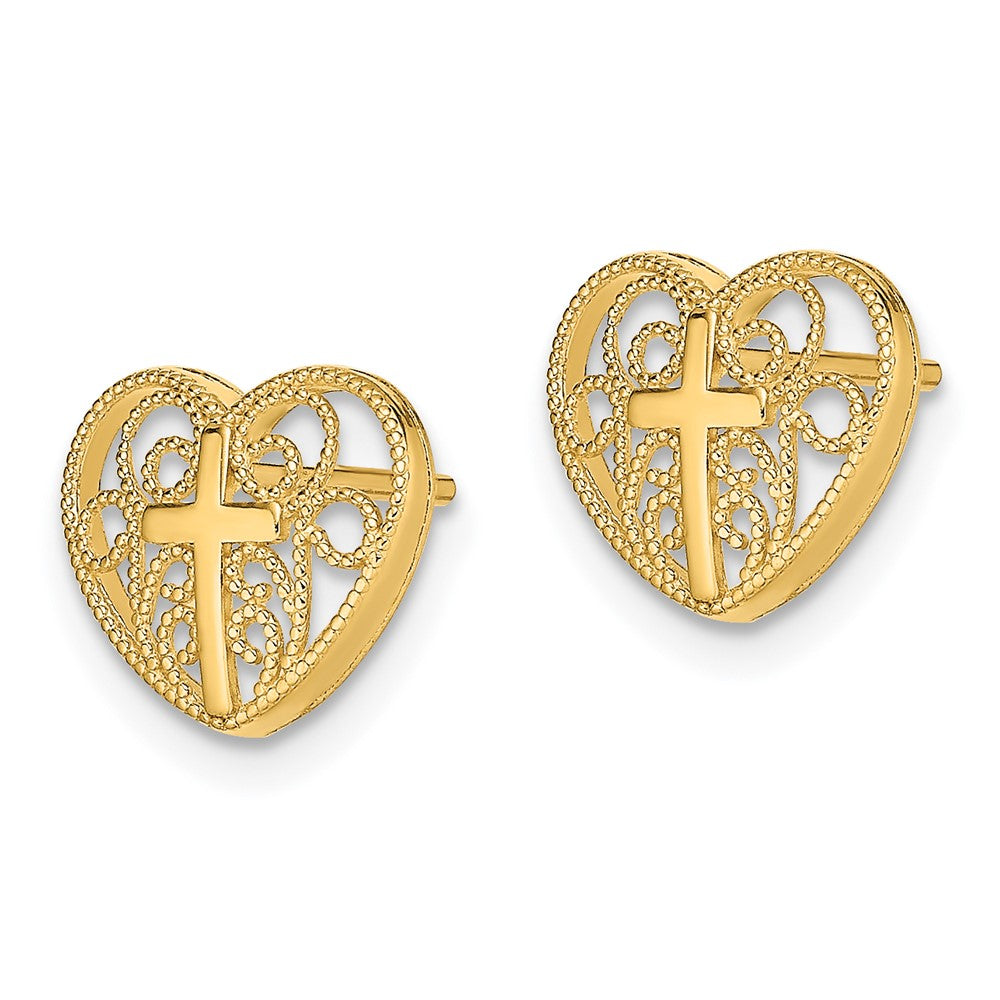 14K Yellow Gold Heart W/Cross Post Earrings