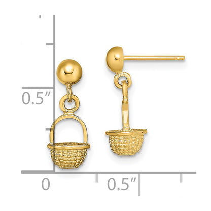14K Yellow Gold 3-D Mini Basket Drop Earrings