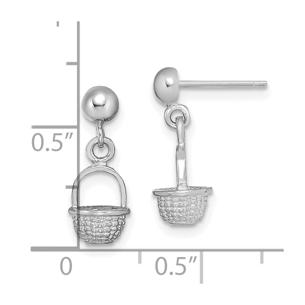 14K White Gold 3-D Mini Basket Drop Earrings