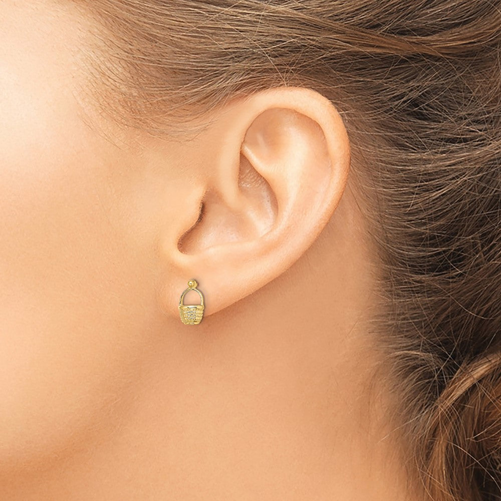 14K Yellow Gold Mini Basket Flat Back Post Earrings