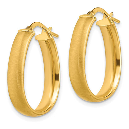 14K Yellow Gold 4.85X18.5mm Satin And Polished Teardrop Hoop Earrings