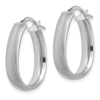 14K White Gold 4.85X18.5mm Satin Teardrop Hoop Earrings
