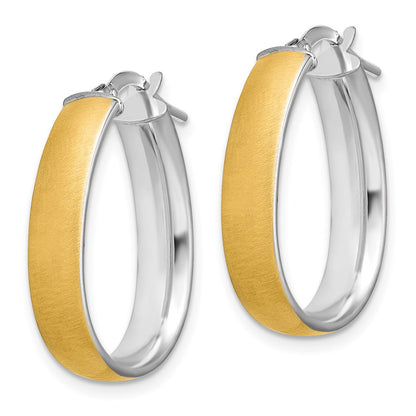 14K Yellow & Rhodium And White 4.85X18.5mm Satin Polished Teardrop Hoop Earrings