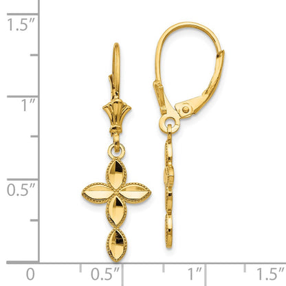 14K Yellow Gold D/C Cross Leverback Earrings