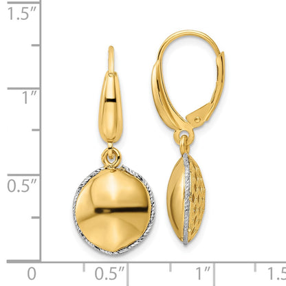 14K Two-Tone Polished D/C Hollow Round Criss Cross Leverback Earrings