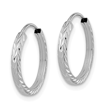14K White Gold Diamond-Cut Square Tube Endless Hoop Earrings